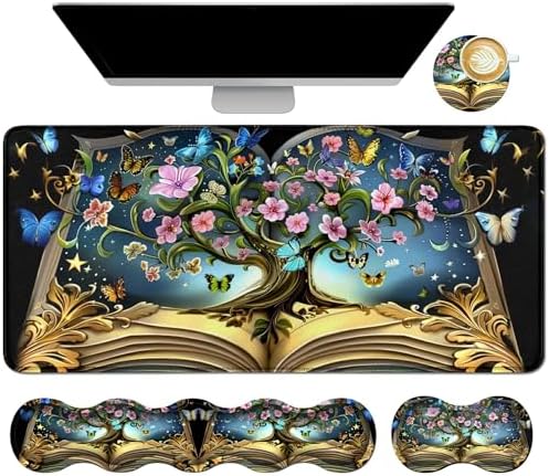 4Pcs Memory Foam Keyboard Wrist Rest Desk Mat Set, Book Tree by Dikoer