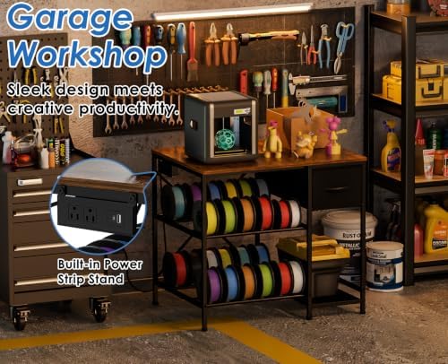 3D Printer Table with Filaments Storage, 3D Printer Stand Storage Rack with Drawer, Wood Desktop Printing Workstation with 4-Tier Spool Holder for Workshop Studio Office - Image 7