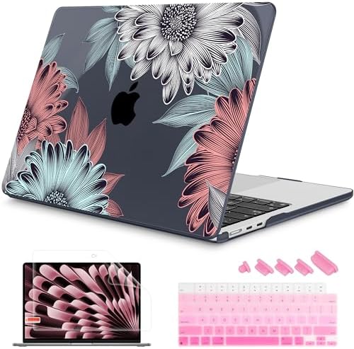 Mektron for 2026/2025/2024/2023 MacBook Air 15 INCH M5 A3448 /M4 A3241 /M3 A3114 /M2 A2941 Case, Printed Plastic Hard Shell Cover with 15.3" Liquid Retina Display Touch ID, Blooming Chrysanthemums by Mektron