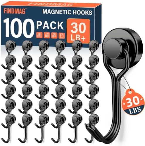 FINDMAG Magnetic Hooks, 30LB+ Magnet Hooks for Hanging, 100 Pack, Black by FINDMAG