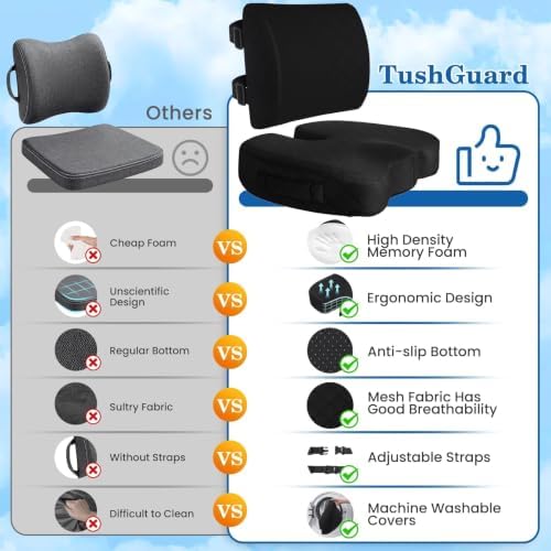 Back&Seat Cushion,Chair Cushions,Lumbar Back Support Pillow,Black/X-Large - Image 4