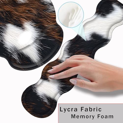 Mouse Pad,Large Pink Desk Mat, 4in1 XXL Mousepad + Keyboard Wrist Rest+Mouse Wrist Rest+Coaster Set with Ergonomic Desk Pad for Home Office Table Computer-Cute Cowhide Brown Black Cow - Image 5