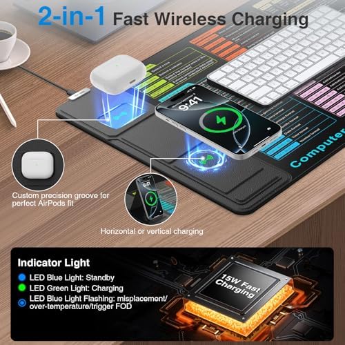 Wireless Charging Mouse Pad with Foldable Phone Holder, 31.5"x15.8" in - Image 2