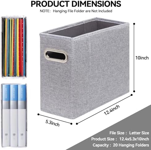 6 Packs Letter Size File Organizer, File Folders Organizer, Fabric Storage Box, Collapsible Paper Organizer with Metal Handle, Smooth PVC Rails, Only Box (Gray) - Image 2