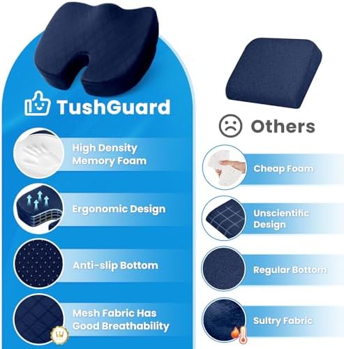 TushGuard Seat Cushion - for Office Chair, Car Seat, Airplane, Bleacher - Sciatica & Coccyx Pain Relief Desk Chair Cushion for Long Sitting Office Workers, Car Drivers(Blue,X-Large) - Image 6