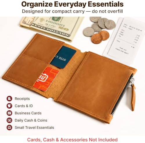 Leather Insert for Pocket Size Notebook (4" x 5.1") – Handmade Notebook Organizer with Card Slots & Zipper Pocket, Refillable Journal Insert, Travel Notebook Insert, Planner Insert, Warm Brown - Image 4