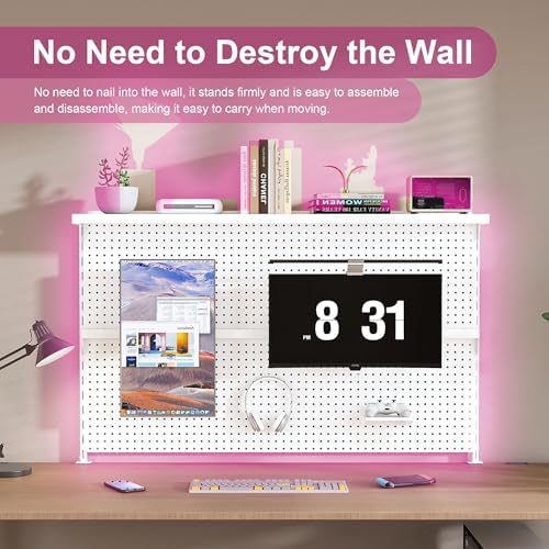 Metal Pegboard Desk Organizer with Dual Monitor Stand, 59x35 Inch Large Privacy Panel with 3 Accessories, Sturdy Gaming & Office Desk Wall Organizer, White - Image 5