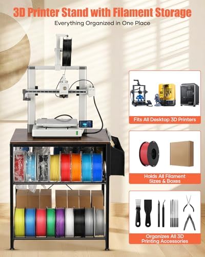 AHOWPD 3D Printer Stand with Filament Storage, 3-Tier 23.7 * 23.7 * 24.5in - Image 2