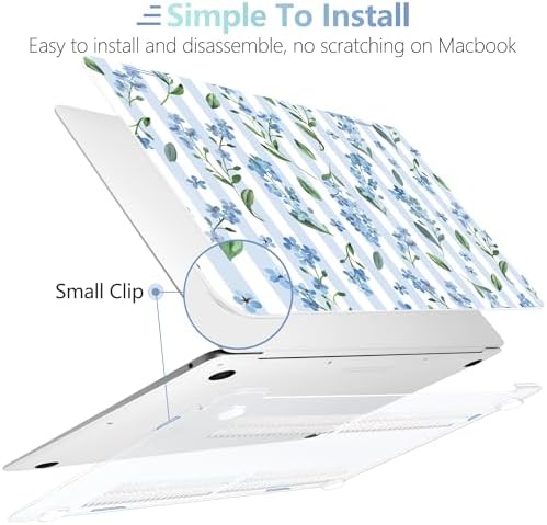 MEEgoodo for MacBook Air 13.3 inch Case 2021 2020 2019 2018 A2337 M1 A2179 A1932, Shell for MacBook Air M1 with Keyboard Webcam Cover & Trackpad Film & Type C Adapter, Blue Watercolor Flowers&Stripes - Image 4