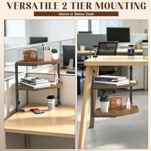 Corner Desk Shelf, Clamp on Desk Shelf Above or Below Desk 16" 2 Tier - Image 4