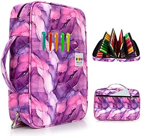 YOUSHARES 300 Slots Colored Pencil Bag - Handy Large Capacity Oxford Multi-Layer Zipper Pencil Bag for Prismacolor Colored Pencils & Gel Pen (Marble Purple) by YOUSHARES