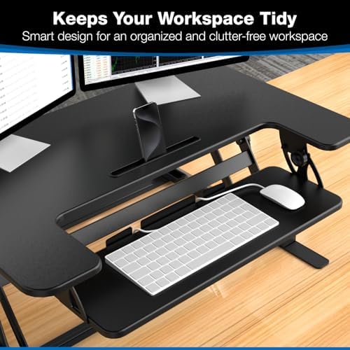 Mount-It! Standing Desk Converter - Height Adjustable Stand Up Desk with Gas Spring Riser - Wide 36 Inch Sit Stand Workstation Fits Dual Monitors – Black (MI-7926) - Image 5
