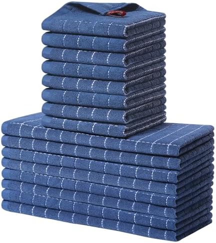 Homaxy Cotton Terry Kitchen Towels and Dishcloths Set of 16, Navy Blue by Homaxy
