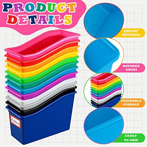 Jinei 24 Pack Book Bins for Classroom with Name Labels, 12 Color Rainbow - Image 3