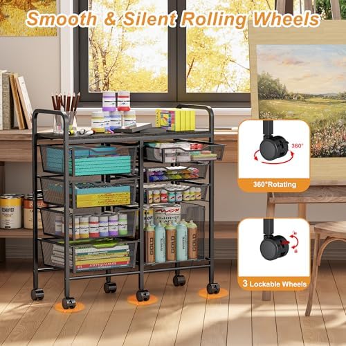 Aokitsink Rolling Cart with Drawers,8-Drawer Storage Cart with Wooden Tabletop and Lockable Wheels,Craft Storage & Art Supply Organizer,Letter-Size File Drawer for Classroom, Office & Home - Image 6