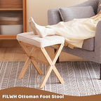 Foot Stool Small Ottoman Foot Rest Padded Foot Stool Desk for Under Office Desk Vanity Stool Bamboo Footstool Sofa Footrest Shoe Stool Small Foot Stools (Natural Legs + Beige) - Image 5