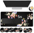 Mouse Pad Set,(31.5×11.8 in) Desk Pad + Keyboard Wrist Rest Support + Mouse Wrist Rest + Coaster for Office,Home,Computer,Laptop - 4 Flower Boss Lady by FGDRFGRW