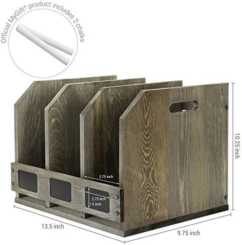MyGift Gray Wood Magazine Holder with 3 Compartments & Chalkboard Labels - Image 4