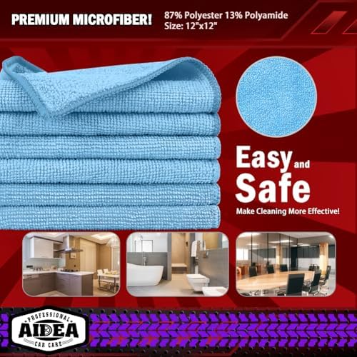 AIDEA Microfiber Cleaning Cloth,150PK, Blue Shop Towels, Shop Rags 12"×12" - Image 6