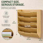 Yeaqee Hanging Wall File Organizer 15" x 12.6" x 3.9" Natural Bamboo 5 Tier - Image 2