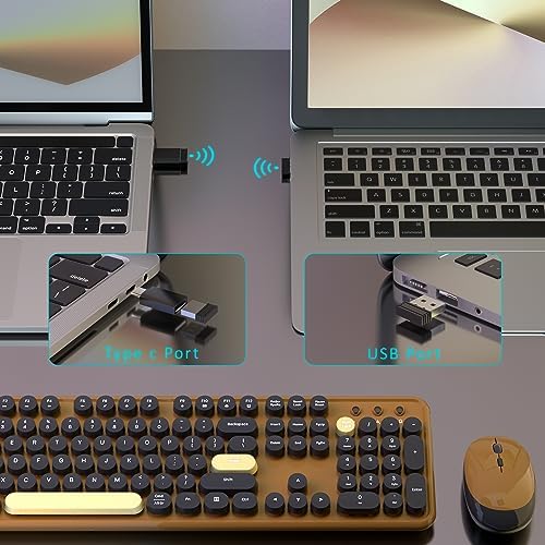 Retro Wireless Keyboard and Mouse Combo with Wrist Rest (Coffee) - Image 3