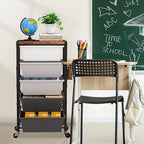 Rolling Cart with Drawers, Rolling Storage Cart with Large Plastic Drawers & Wooden Tabletop, Utility Cart with Pegboards & Basket, Storage Drawers Cart for Living Room, Classroom, Bedroom, Office - Image 6