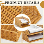 Yeaqee 2 Pcs Paper Tray Organizer for Desk Woven Letter File Organizer A4 File Tray Desk Paper Basket Letter Size Imitation Rattan Holder Organization Rack for Office Storage(Brown,Sleek Style) - Image 3