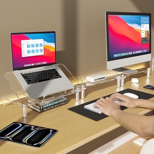 Clear Acrylic Dual Monitor Stand Riser,Laptop Riser Adjustable to 8 Angles - Image 7
