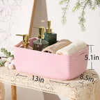 MiniArk Small Storage Baskets for Organizing | Closet Organizer Bins | Shelf Toy Basket | Woven Rope Baskets | Cube Decorative Box | Shallow Basket | 13x8.5x5.1” | 3 Packs Pink - Image 3