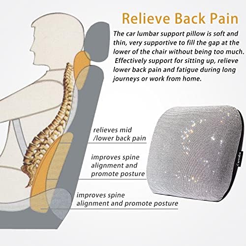Carwales Lumbar Support Pillow Summer Decorative for Car Soft Bling Accessories Sparkly Diamond Rhinestone for Women Girls, Universal Office Chair Lower Back Cushion Rubber Black - Image 4