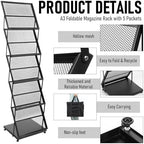 AmazingSpark Brochure Display Stand Foldable Magazine Rack Portable Double A4 Size Literature Brochure Holder Magazine Rack Metal 10 Pockets with Carrying Bag for Trade Show Exhibition Office(5-Tier) - Image 3