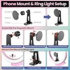 UBeesize 12'' LED Ring Light with 62'' Tripod Stand and Magnetic Phone Holder, Selfie Ring Light for Video Recording, Live Streaming, Compatible with iPhone & Android (Pink) - Image 3