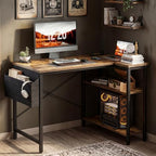 TIQLAB L Shaped Computer Desk with Power Outlets, 47 Inch Small Corner Desk with Reversible Shelves, Gaming Desk Computer Table Study Writing Desk for Home Office Small Space, Rustic Brown - Image 2