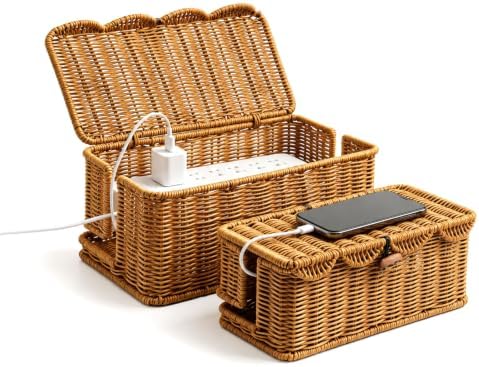 2 Pack Rattan Cable Management Box for Power Strip with 2 Exits by Unknown