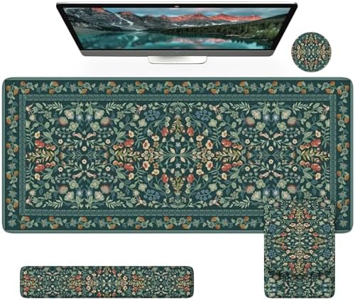 iCasso Mouse Pad with Wrist Rest,Ergonomic Large Desk Mat Set, Deep Green by iCasso