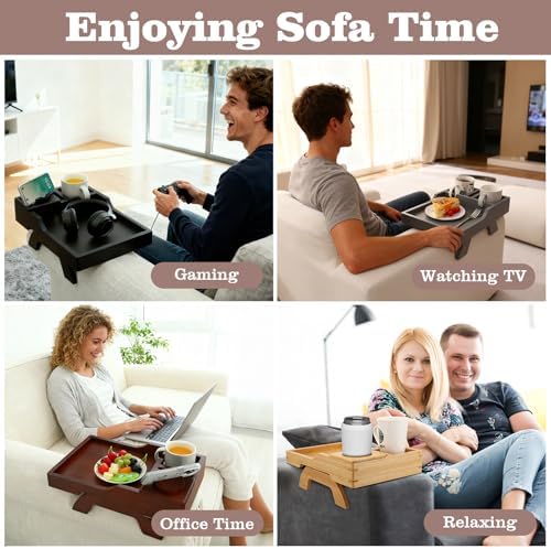 GHKINMAL Couch Cup Holder Tray, 15.4"x9.9" Large 4 in 1 Couch Armrest Table with 360°Rotated Phone Holder, Non-Slip Clip on Side Table for Drinks/Remote/Snacks, Ideal Gift for Husband, Wife, Parents - Image 5