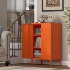 IRONFFICE Metal Storage Cabinets, Orange Cabinets with Adjustable Shelves, Steel Locker with 2 Doors, Morden Accent Cabinet for Home Office, Living Room, Orange - Image 2