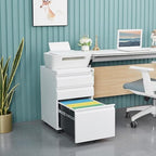 Guizeeopo 3 Drawer File Cabinet with Lock, File Cabinets for Home Office,Under Desk Cabinet, Locking File Cabinet for A4/Letter/Legal, Fully Assembled Expect Casters, Matte White - Image 2