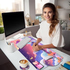LIMKRIAN Purple Mouse Pad Large Desk Mat Set, Kawaii Clouds Ergonomic Mouse Pad with Wrist Rest Keyboard Wrist Support XXL Mousepad Cup Coaster Set, Cute Purple Office Desk Accessories Decor Supplies - Image 2