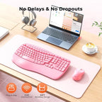 MEETION Wave Ergonomic Keyboard and Mouse Combo with Wrist Rest, Pink - Image 5