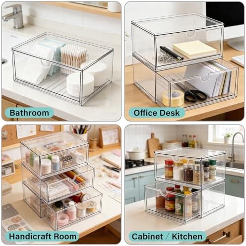 Prsildan Acrylic Makeup Organizer, 3 Pack Stackable Clear Storage Drawers for Baby Bottles Desk Organizers with 3 Drawers for Countertop Vanity Nursery Modular System for Cosmetics Jewelry - Image 4