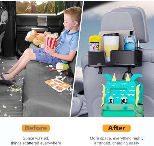 MAGJIEYX Car Headrest Cup Holder for Back Seat Organizer for Multi-Hanging Snack Storage Box with Strong Hooks for Kids and Backseat Passengers Share Rid for Travel Accessories（2-Pack） - Image 4