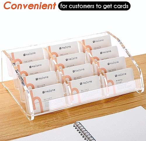 HeZone Business Card Holder Display for Desk Muitiple, Clear Acrylic Business card Stand Rack for Women and Men 12 slots 4Tier, Organize 600 cards (12 Slots - Image 5
