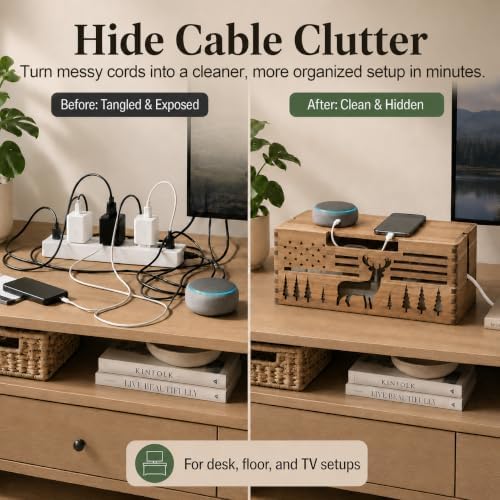 Acacia Wood Cable Management Box,Cord Hider & Organizer for Power Strip - Image 2