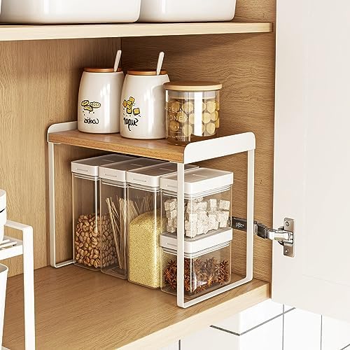 Mitus Stacking Wood Shelf Organizer, Counter Cabinet Storage Rack, 12 inch - Image 5