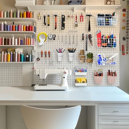 Pegboard Organizer Set 42Pack Peg Board Baskets Hooks Bins Cups(White Pink) - Image 7