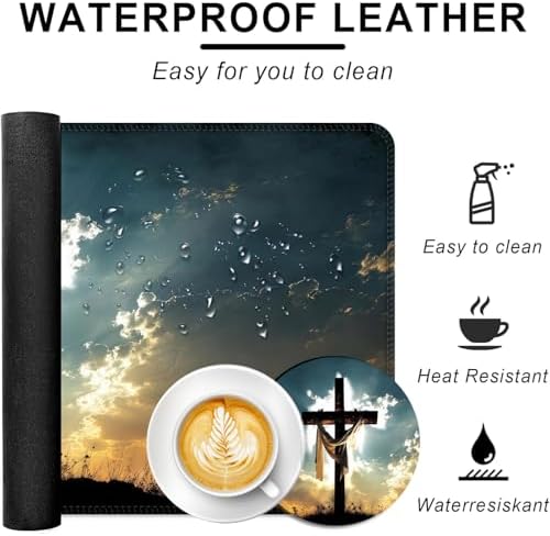 Large Keyboard Mouse Pad Set, Extended Mouse Pad+Keyboard Wrist Rest Support, Memory Foam Ergonomic Easy Typing, 4Pcs (31.5×11.8 in) Desk Pad Set for Office Home,Christian Cross - Image 2