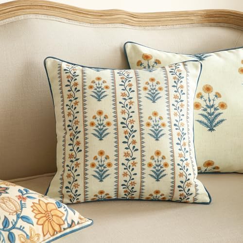 ISAENNE Linen Square Throw Pillow Cover,Set of 2,18"x18"-Estevan C - Image 2