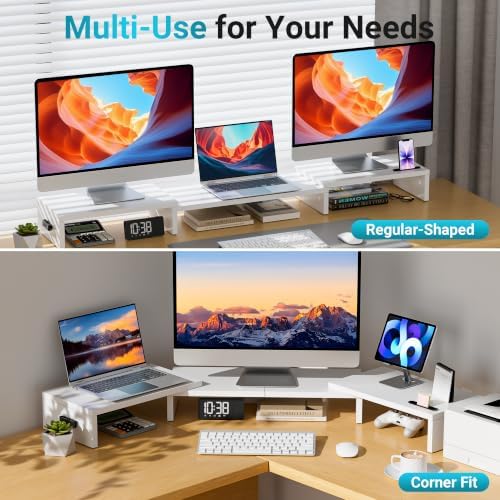 BONTEC Triple Monitor Stand Riser with Smartphone Holder, White - Image 7