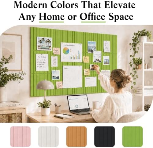 48" x 36" Large Felt Bulletin Board, Bold-Stripe 12-Pack Cork Boards | Fabric Bulletin Board with 60 Adhesive Tabs, 50 Pushpins, Felt Wall Tiles for Office Push Pin Board Felt Board, Matcha Green - Image 4